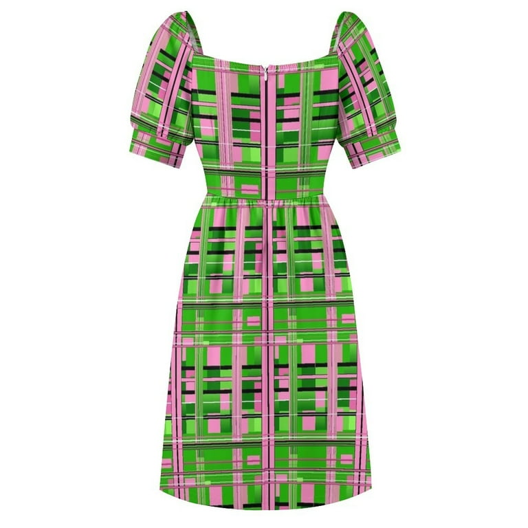 pink and green plaid dress Vintage Tina Lesser Pink and Green Plaid Cotton Dress For Sale at 1stDibs