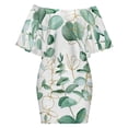 thumbnail image 6 of Watercolor Drawing Eucalyptus Leaves Women's Off The Shoulder Ruffles Summer Wedding Guest Loose Casual Party Beach Dress, 6 of 9