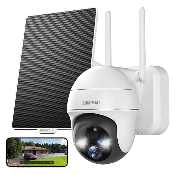 ZUMIMALL Security Wireless Battery , 360° PTZ Outdoor Camera,2K Solar Panel for Home, Spotlight & Siren/2.4G Wifi/3MP Color Night vision/2-Way Talk/PIR Detection/Cloud