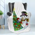 thumbnail image 4 of Snowman Soft Flannel Fleece Throw Blanket, Character near a Christmas Tree Celebration Holiday Winter Time, Cozy Plush for Indoor and Outdoor Use, 50" x 60", Multicolor, by Ambesonne, 4 of 5