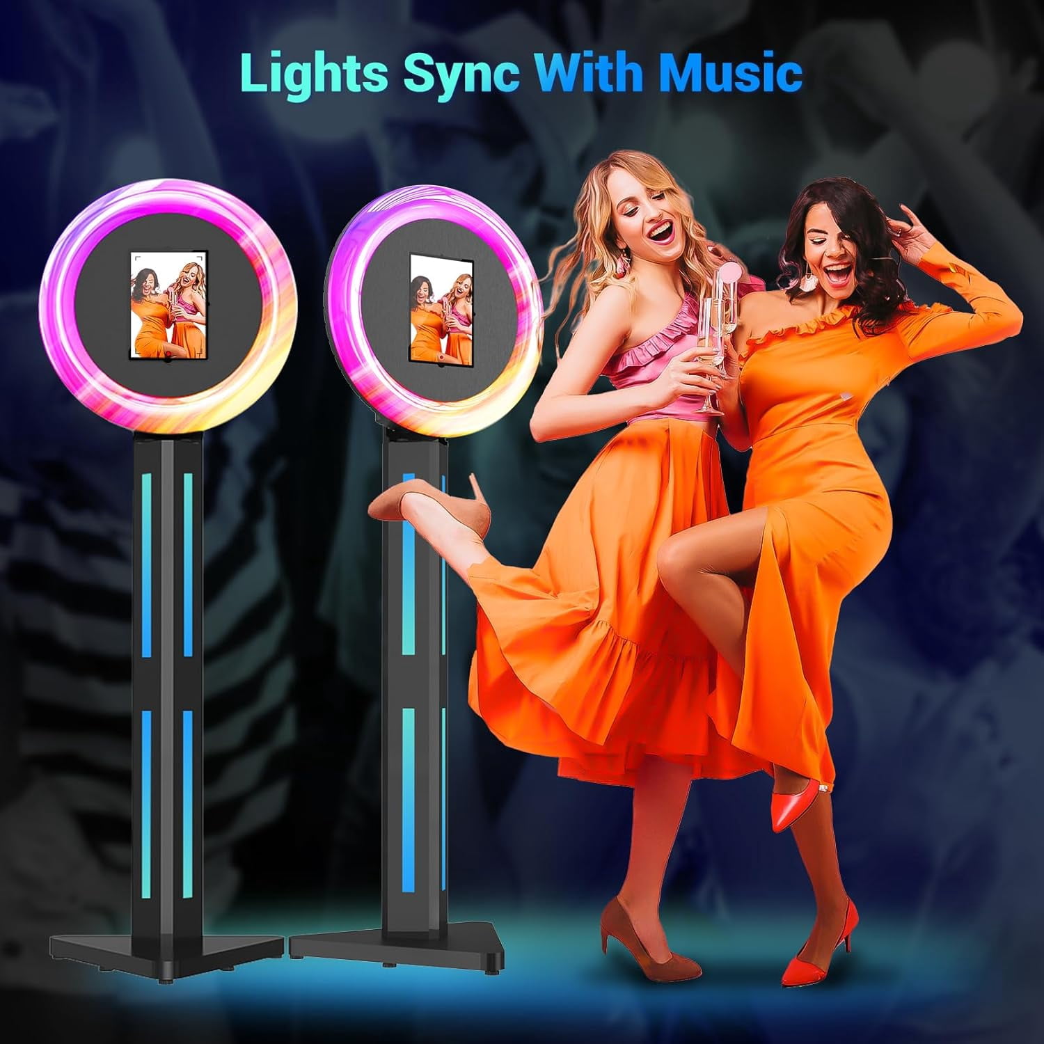 MWE Photo Booth Stand for ipad 12.9'' 10.9'' 10.2'' with Ring Light Software APP and Remote Control, RGB Lights Music Sync, Flight Case,White