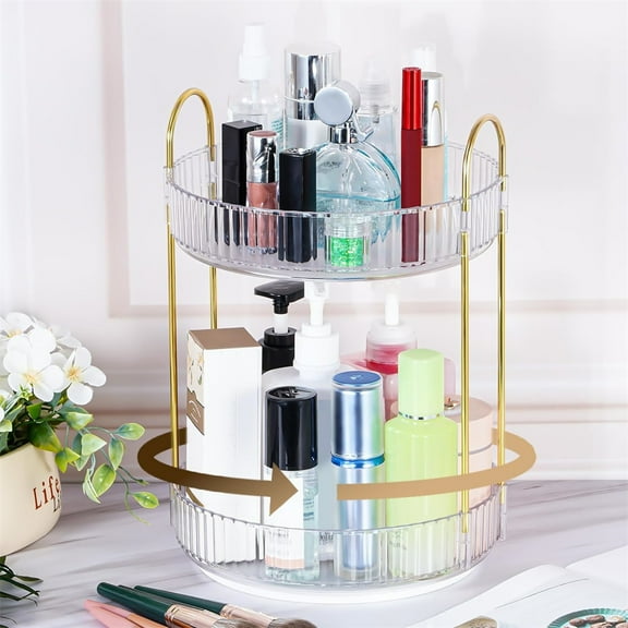 Tutuviw 360 Rotating Makeup Organizer, 2 Tier Perfume Organizer Skincare Organizer， Rotating Makeup Organizer for Bathroom, Vanity, Countertop（Transparent）