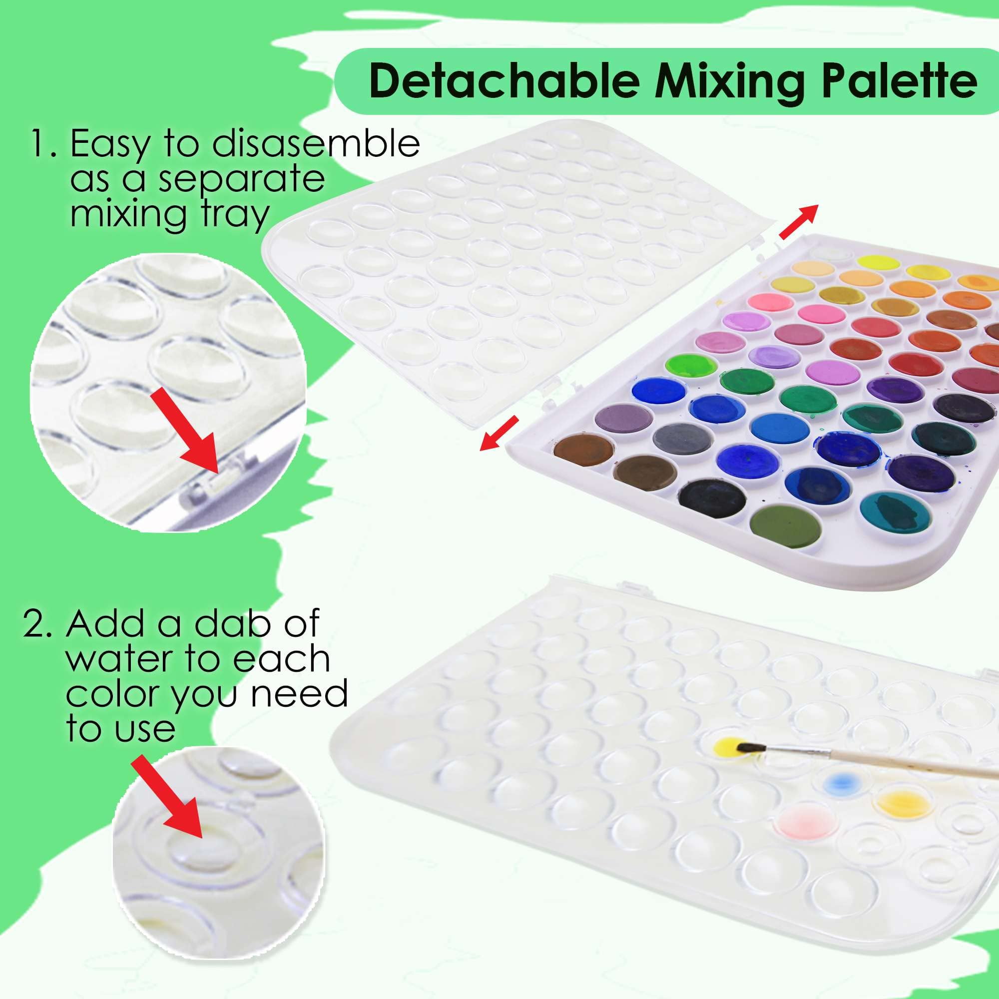 BAZIC Watercolor w/ Brush & Mixing Palette, 48 Color Non-Toxic Paint Set, 2-Pack