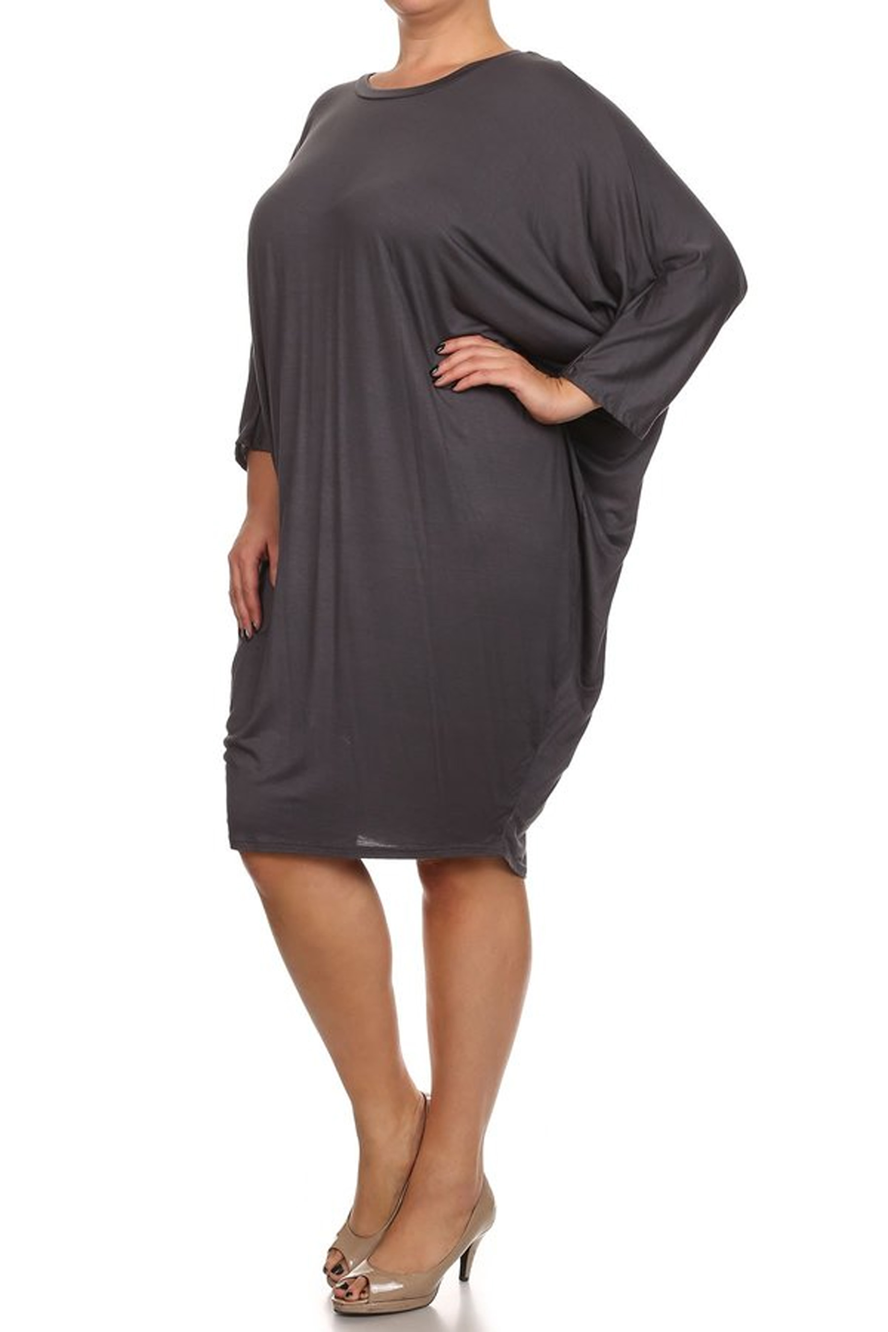 Women's Casual Plus Size Loose Fit Long Sleeve Dolman Style Midi Dress - image 2 of 4
