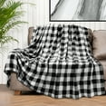 thumbnail image 3 of AUQ Buffalo Checker Throw Blanket for Sofa Couch | Soft Flannel Fleece White Black Checkered Plaid Pattern Decorative Throw | Warm Cozy Lightweight Microfiber | 50 X 60 Inches, 3 of 7