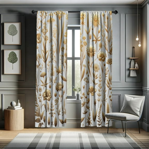 Ambesonne Vintage Curtains, Nostalgic Wildfloral Witchy, Pair of 28"x63", Dark Khaki Pale Grey