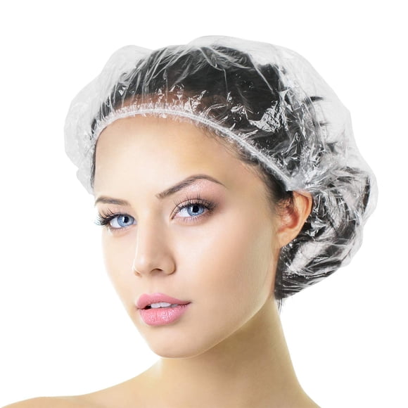 Aquior Gorro de Ducha Desechable 50 PCS Gorros de Baño Más Gruesos Transparentes Impermeables Plástico Elástico Gorros de Baño para Mujeres Hotel Viajes Accesorios Esenciales Acondicionamiento Profund