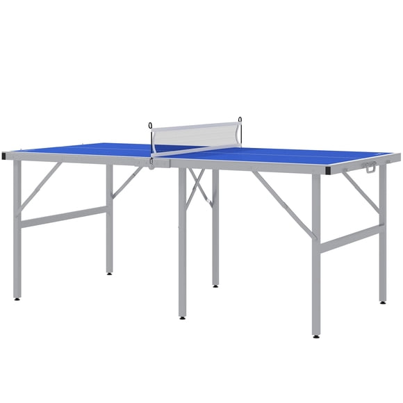 Soozier Portable Blue Ping Pong Table Set - 6' x 3' Indoor/Outdoor Game Table with Net, Paddles & Balls - Folding Design for Game Rooms, Home Offices