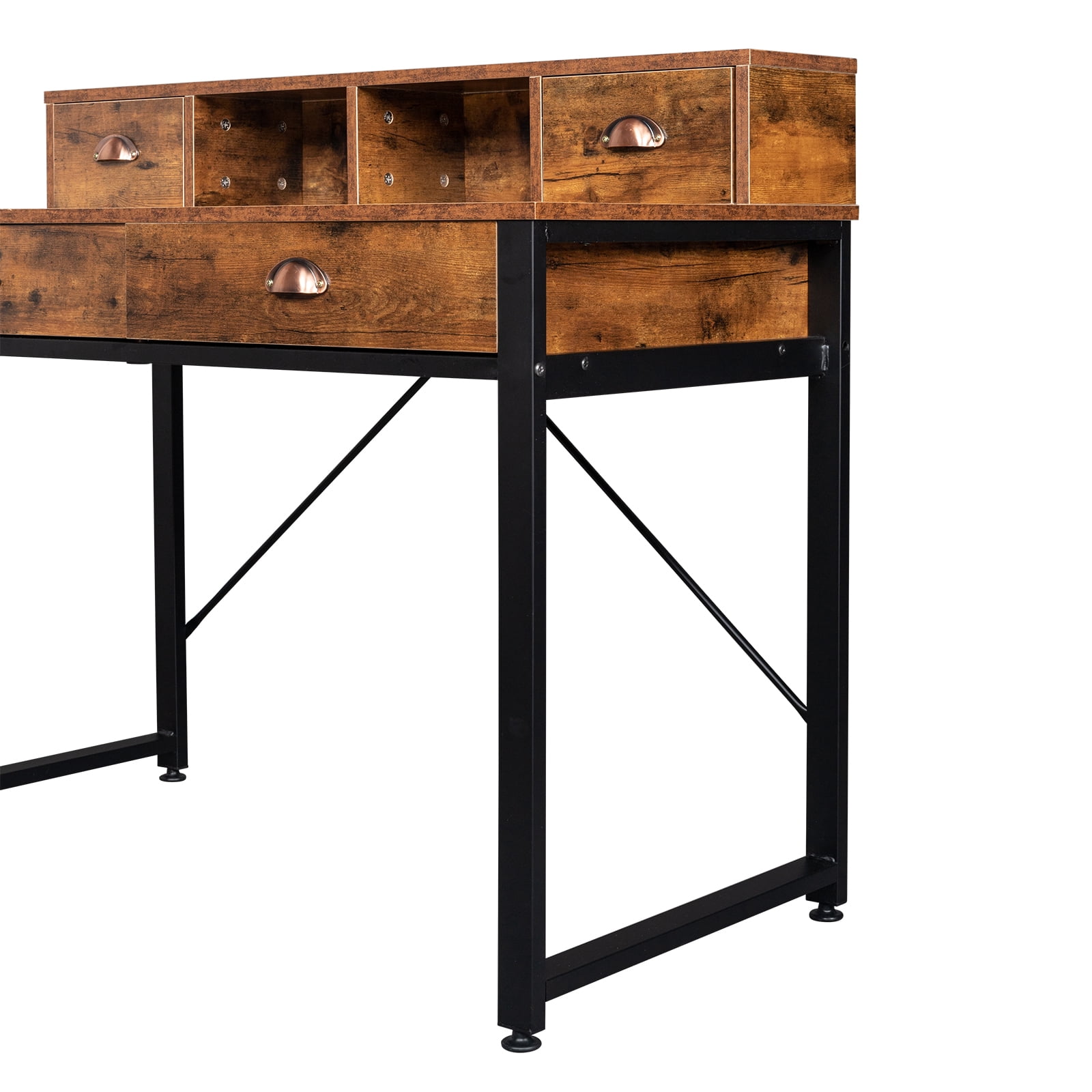 Wood Table Top Study Computer Desk, 2 Small Drawers 2 Large Drawers, Black Steel Frame Particle Board