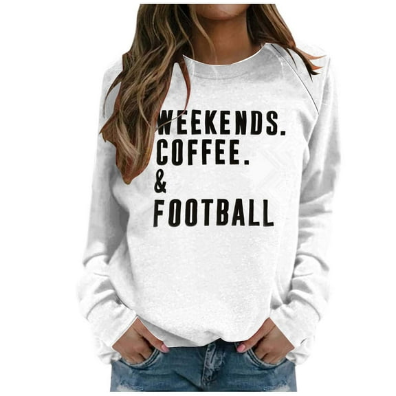 Bmisegm Women Autumn Winter Rugby Printed Round Neck Long Sleeve Womens Sweatshirts Casual Sports Sweatshirt for Fashion White M