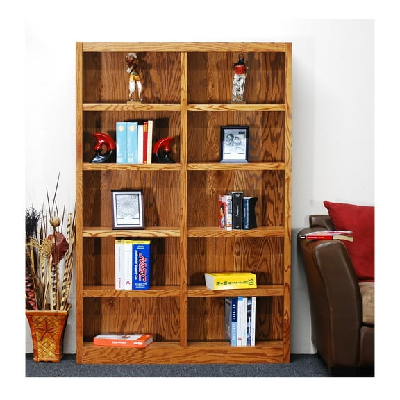 Concepts in Wood 10 Shelf Double Wide Wood Bookcase, 72 inch Tall