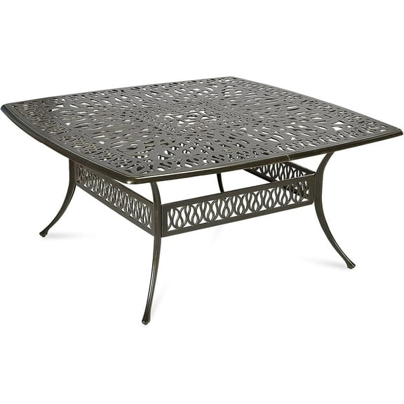 MEETWARM Outdoor 64" Square Patio Dining Table for 8, All Weather Cast Aluminum Large Patio Furniture Table Fits for 8-10 Person with 2.2" Umbrella Hole for Garden Backyard Lawn, Dark Bronze
