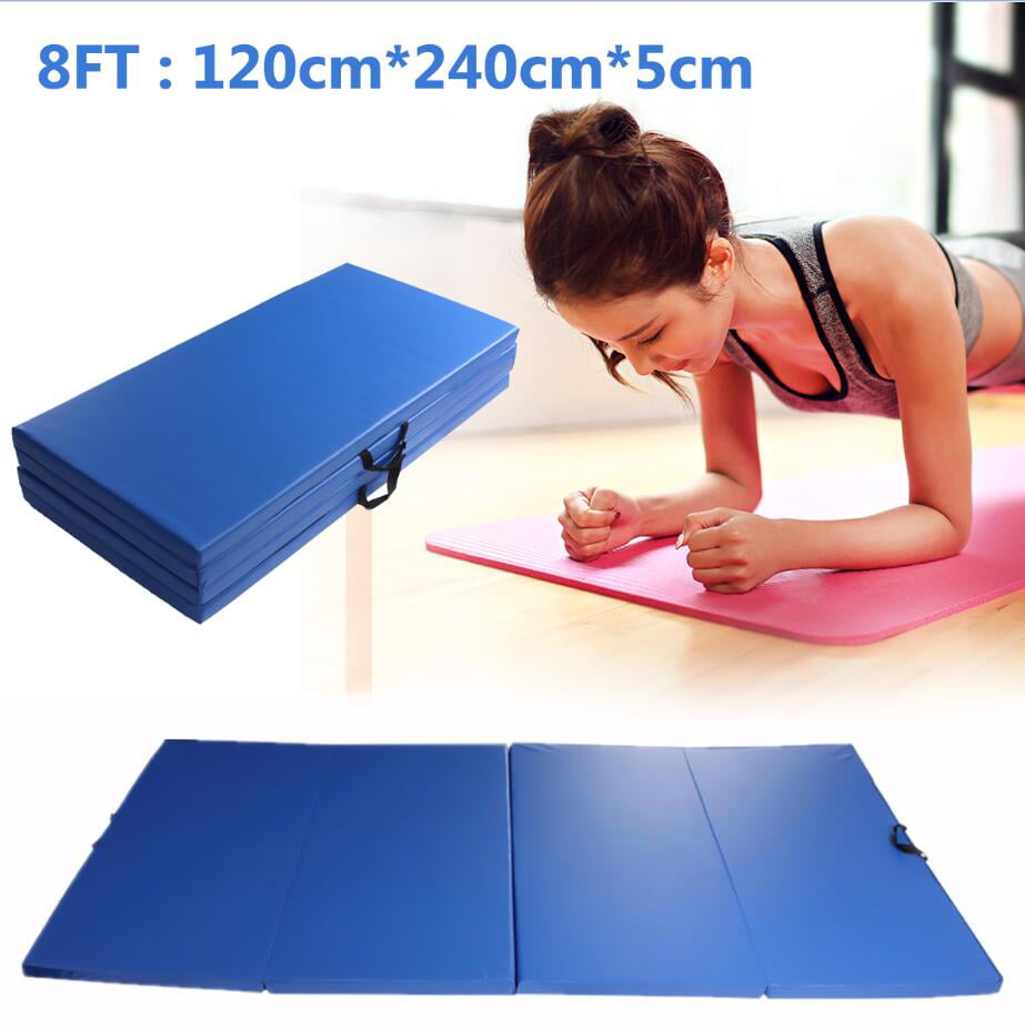 8FT Four Folding Gymnastics Yoga Floor Mats Gym Fitness Non Slip 5cm Thick Mat 