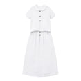 thumbnail image 4 of Women 2 Piece Solid Casual Matching Skirt Set, Crew Neck Short Sleeve Side Twist Ruched Top High Waist Straight Midi Skirt Lightweight Summer Daily Vacation Tracksuit White XXL(XXL), 4 of 5