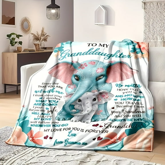 [1pc Cozy Elephant Blanket] Soft, Reversible 1pc Cozy Elephant Print Flannel Blanket | All-Season Throw for Home, Travel, and Camping | Heartfelt Gift from Grandma
