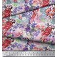 thumbnail image 2 of Soimoi Pink Moss Georgette Fabric Floral,Insect & Parrot Bird Print Fabric by Yard 42 Inch Wide, 2 of 3