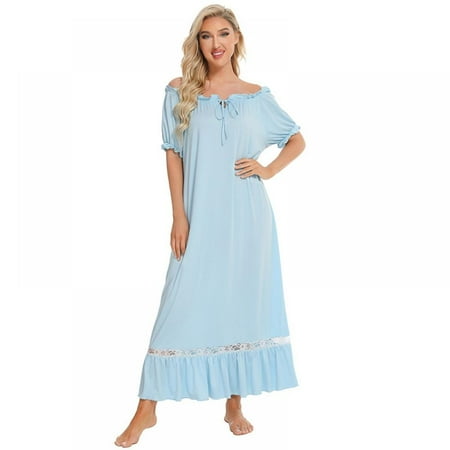 

Womens Elegant Victorian Nightgown Cute Ruffled Sleepwear Full Length Loungewear Short Sleeve Nightdress Vintage Sleepdress Loose Pajama Nightshirt