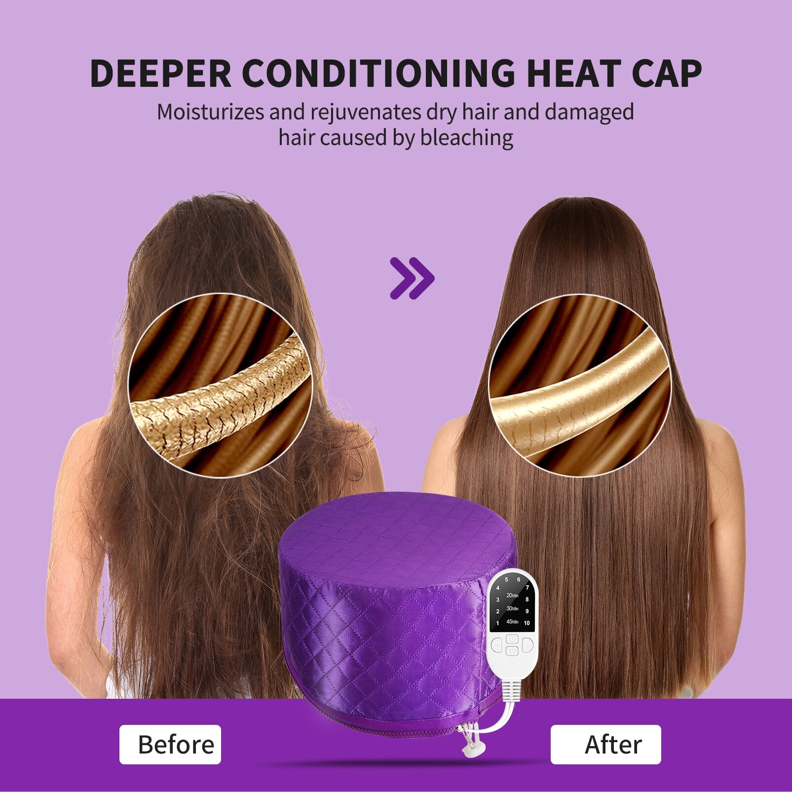 Uarter Hair Steamer Cap Practical Deep Conditioning Women Heating Thermal Heat Cap with 3 Mode Temperature Control, Purple
