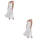 thumbnail image 4 of Qarigey Vestido de lino y algodón de verano para mujer, sin mangas, cuello redondo, estilo bohemio Vintage, playa, Color liso, caftán suelto, Blanco/L 2piezas, 4 of 6
