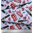 thumbnail image 2 of Soimoi Modal Satin Fabric Bus,Telephone Booth & London Clock Tower Architectural Decor Fabric Printed Yard 42 Inch Wide, 2 of 3