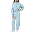 thumbnail image 2 of Stamzod Fall Winter Clothes for Girls 10-12 Casual Cropped Zip Up Sweatshirt and Barrel Sweatpants Girls 2 Piece Outfits Blue 9-10Years, 2 of 10