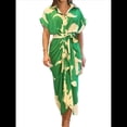 thumbnail image 1 of Vestido Camisero Fruncido con Botones para Mujer, Corta, Solapa, Cuello en V, Elegante Vestido Maxi Floral de Fiesta con Cinturón Verde M, 1 of 5