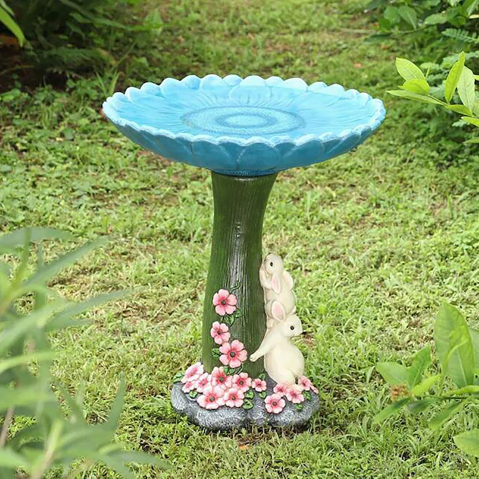 Fridja Resin Rabbit Bird Bath Bowl Standing Resin Bird Feeders Bird Bath Bowl Garden Yard Statue Ornament Simulation Bunny for Eater Decor