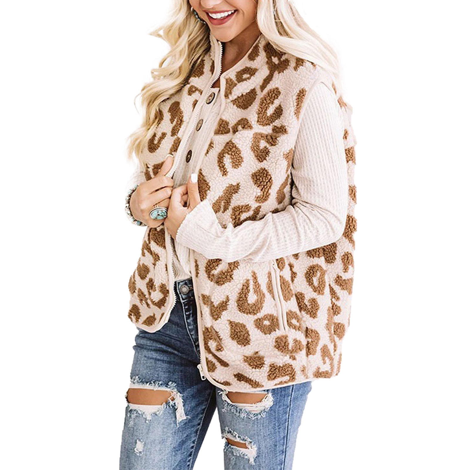 Women Fuzzy Sherpa Fleece Vest 