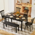 thumbnail image 4 of Furmax 6-Piece Dining Set, 58" Solid Wood Table, 4 Chairs & 1 Bench with Space-Saving Design, Tuck-under Storage, Round Corners & Wood Grain Finish for Dining Room/Kitchen, Black, 4 of 7