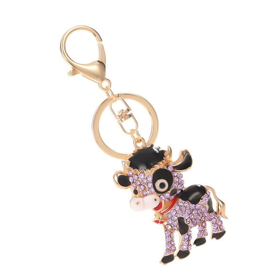 Masteelf Key Chain Adorable Ox Keychain Rhinestone Jewelry Cow Keychains Wallet Purple