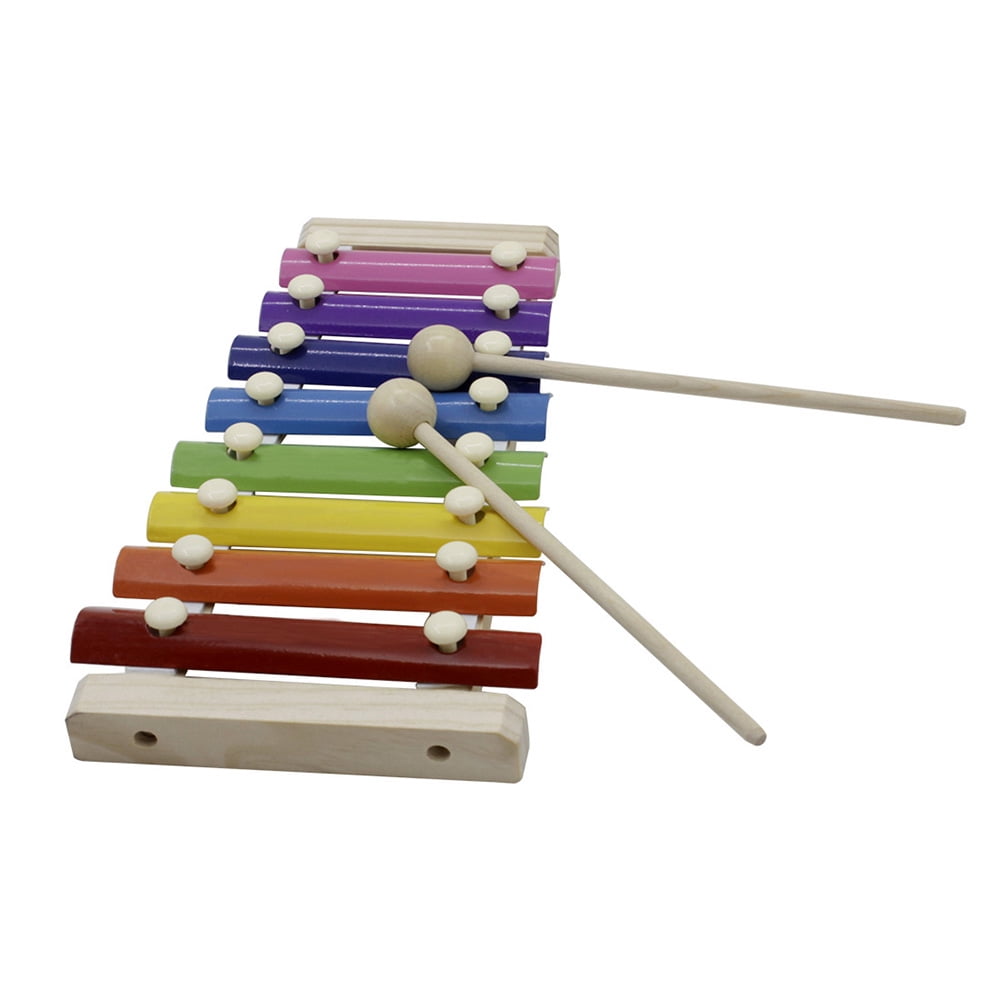 Senmubery Hand Knock Xylophone Glockenspiel with Mallets 8 Tones Aluminum Sheet Wooden Musical Instrument Preschool Educational Toy for Kids Children Toddlers White