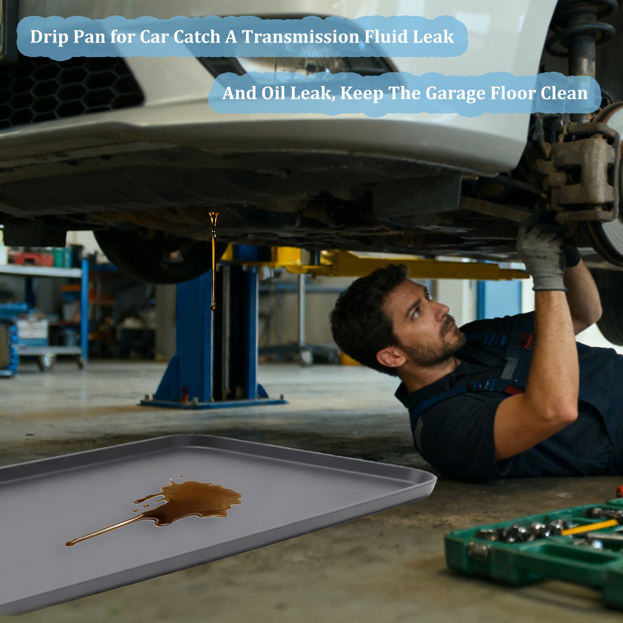 Oil Drip Pan for Under Car, Oil Spill Mat for Garage Floor Waterproof Driveway Outdoor Oil Drip Tray Silicone Oil Drip Pan No Splatter Non-Slip Oil Catch Pan Easy to Clean Reusable