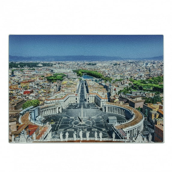 European Cutting Board, Saint Peter's Square in Rome Italian Mediterranean Europe Citscape Urban Print, Decorative Tempered Glass Cutting and Serving Board, Small Size, Multicolor, by Ambesonne