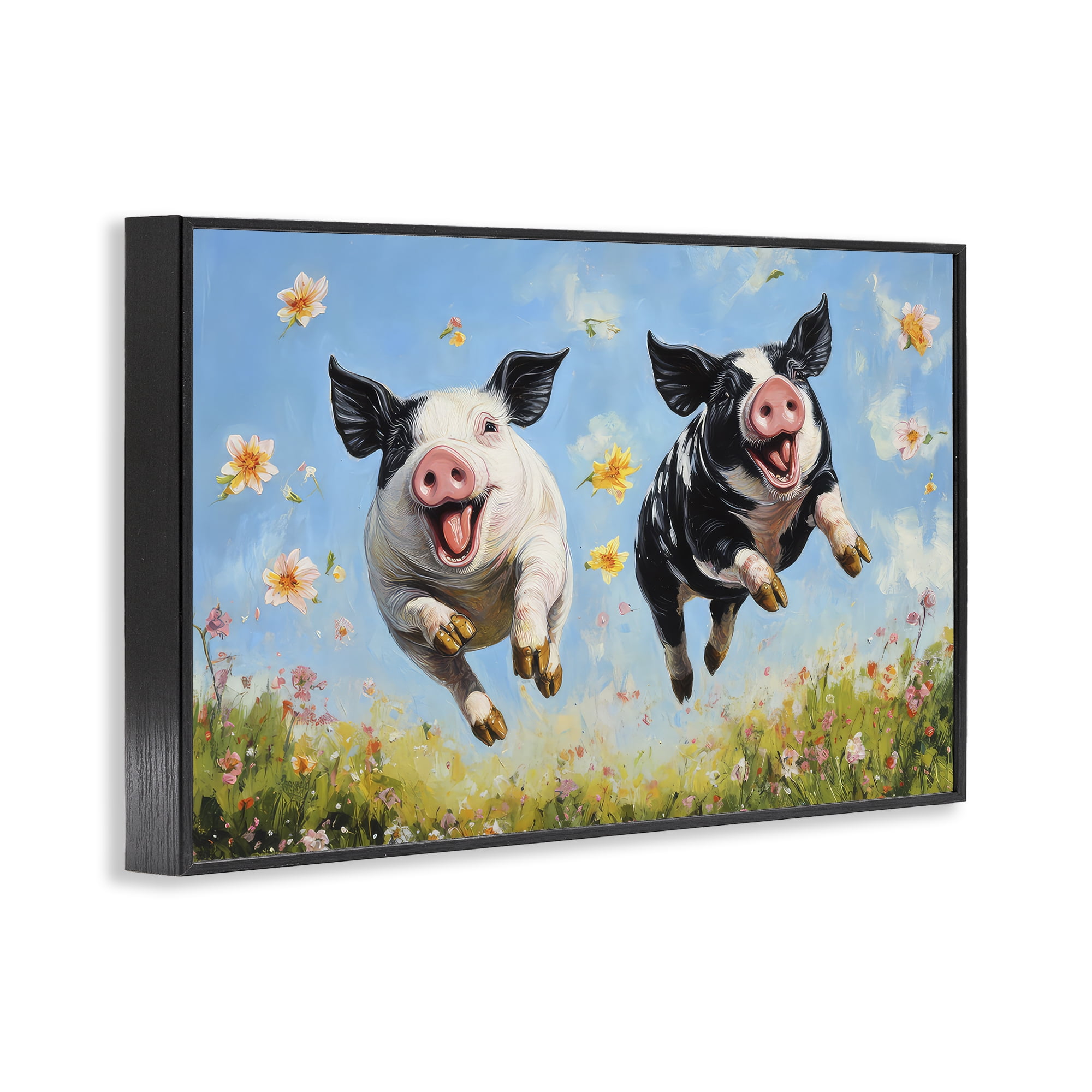 Stupell Industries Flying Pigs & Flowers Black Framed Giclee Art, design by The Wands Want