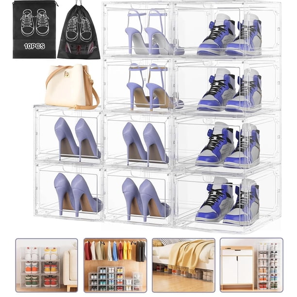 Organizador de Zapatos, Cajas Organizadoras de Zapatos Transparentes Apilable, Caja para Zapatos Multifuncional con Bolsas para Zapatos a Prueba de Polvo