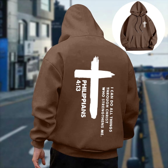 Jessboyy Pullover Hoodie for Men Graphic Print Streetwear Big and Tall Hoodies with Pockets Casual Long Sleeve Hooded Sweatshirts Brown,XL