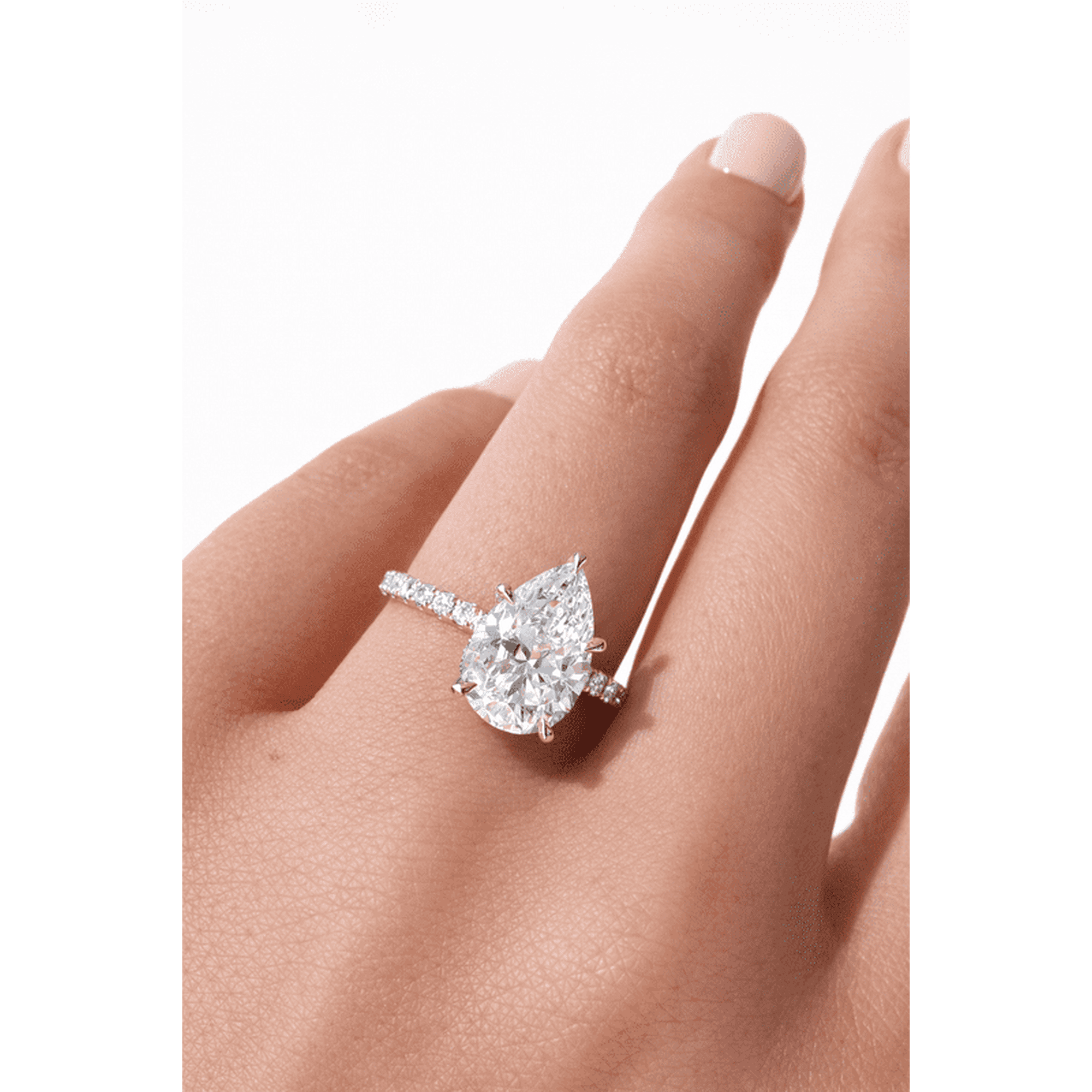 Jewelerix 14K White Gold Pear Shaped Moissanite Engagement Ring with Pave Band for Women, Birthday Gift