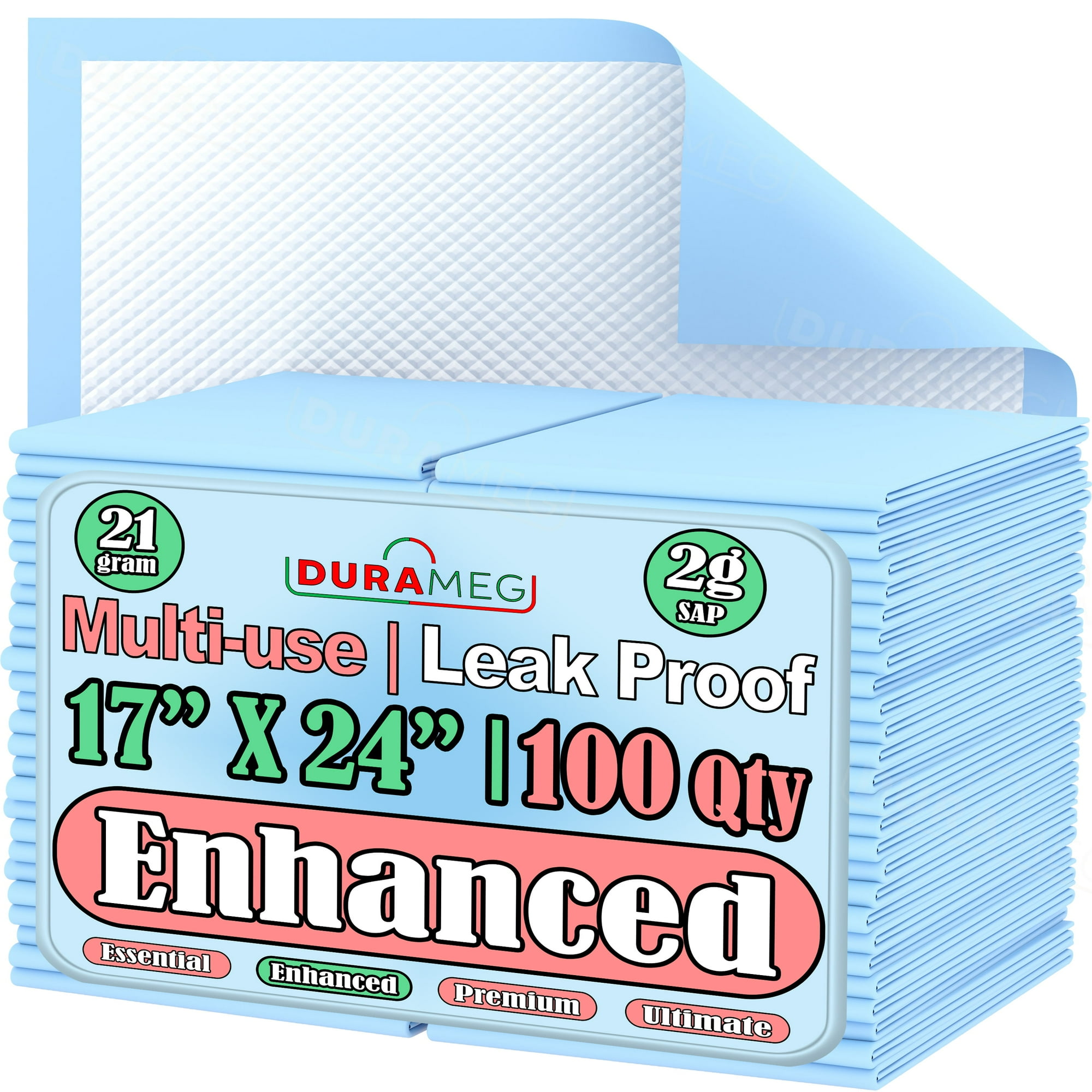 Chucks Pad Disposable Underpads 17x24 | [100 Pack] Incontinence Chux Pads Absorbent 2g SAP Fluff Protective Bed & Pee Pads for Babies, Kids, Adults & Elderly | Puppy Pads Large for Training Leak Proof