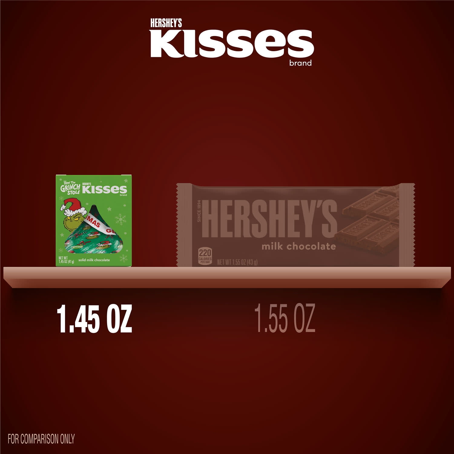 (4 pack) Hershey's Kisses Grinch Solid Milk Chocolate Christmas Candy Stocking Stuffers, Gift Box 1.45 oz