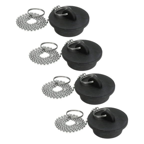 4Pcs Tub Stoppers, Rubber Bathtub Stoppers 1-1/2" Kitchen Sink Drain Stopper, Black