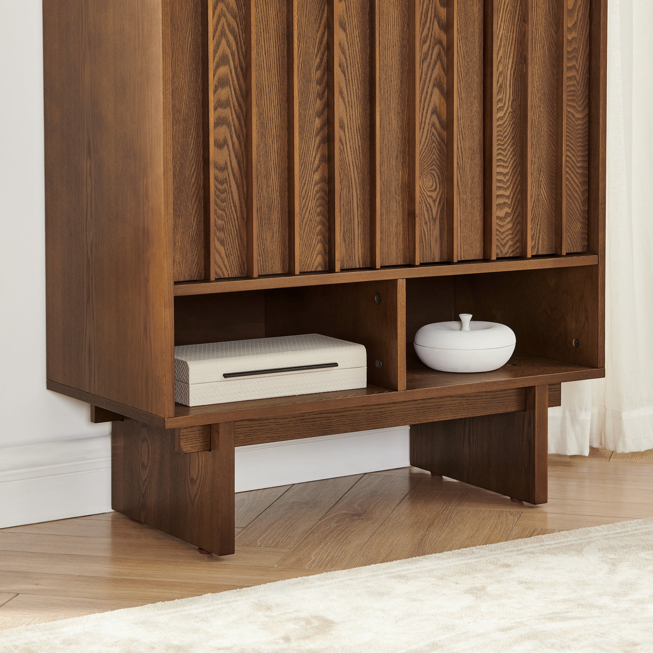 GDF Studio 31.6" Mid-Century Modern Sideboard Cabinet with 3 Doors, Adjustable Shelves, Walnut