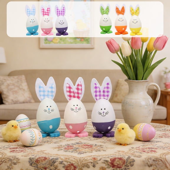Yyuenw 3Pcs Easter Egg Ornament Set, 4-Inch Rabbit Egg Easter Decorations Perfect for Party Decorations and Holiday Gifts
