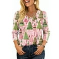 thumbnail image 6 of Women's Casual Fashion Christmas Print 3/4 Sleeve Top, Holiday Graphic Tee, Stylish Blouse for Fall Winter Seasonal Wear,Pink,M, 6 of 7