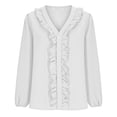 thumbnail image 4 of Women's Casual V-Neck Long Sleeve Loose Fit T-Shirt Top in Solid Colors, 4 of 8