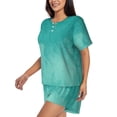 thumbnail image 2 of Kdxio Teal Turquoise1 Print Pajamas Sets for Women Short-Sleeved Pjs with Lounge Shorts Two Piece Sleepwear S-4XL, 2 of 5