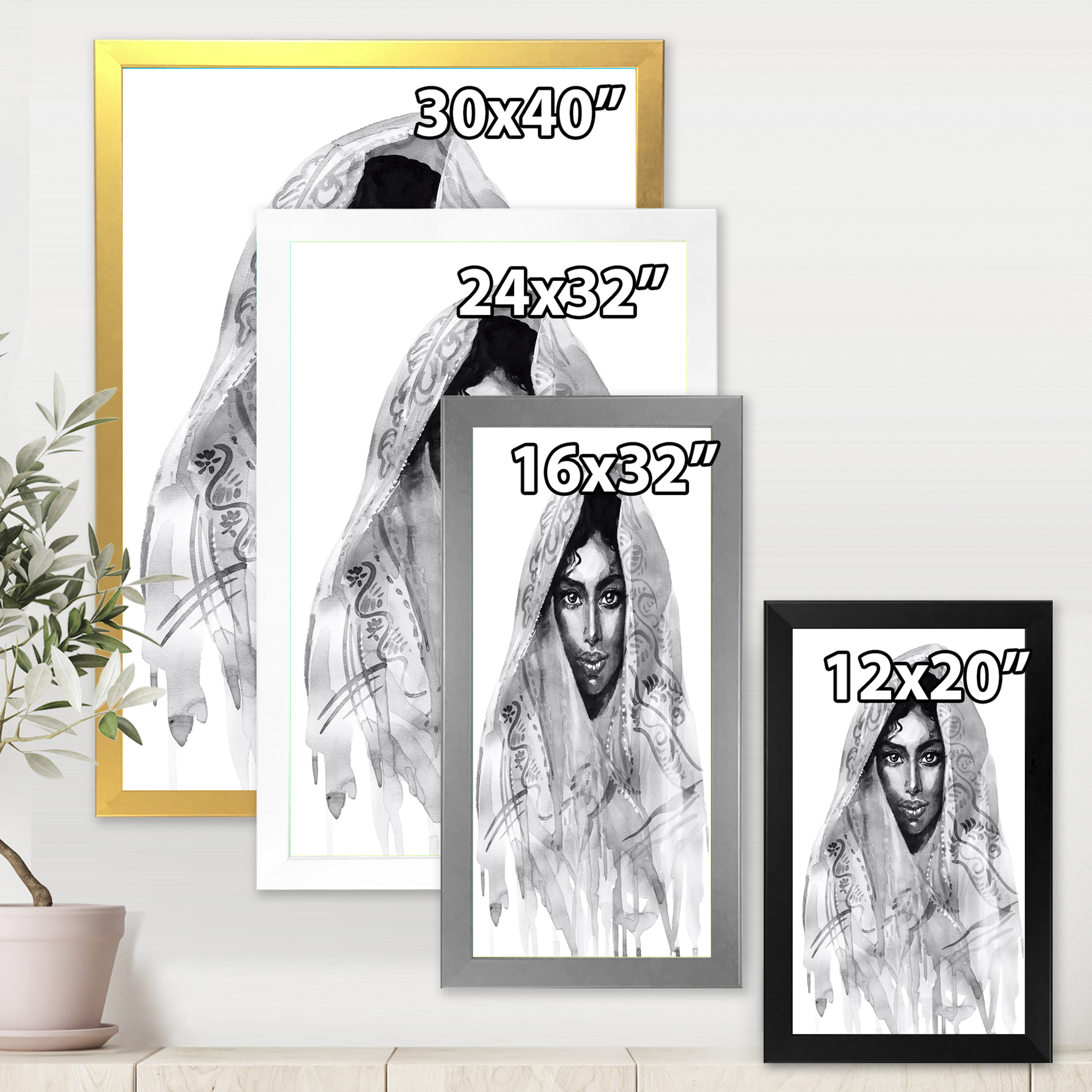 Designart 'Black and White Portrait of Young Indian Woman I' Modern Framed Art Print