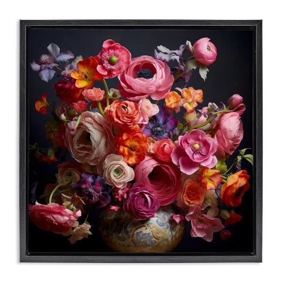 Stupell Industries Traditional Harmonious Composition of Florals Black Floating Frame Canvas Art, 18 x 18, by Lazar Studio