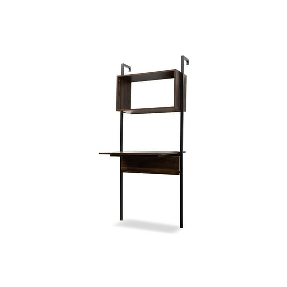 Baxton Studio Fariat Modern Brown Finished Wood Display Shelf with Desk