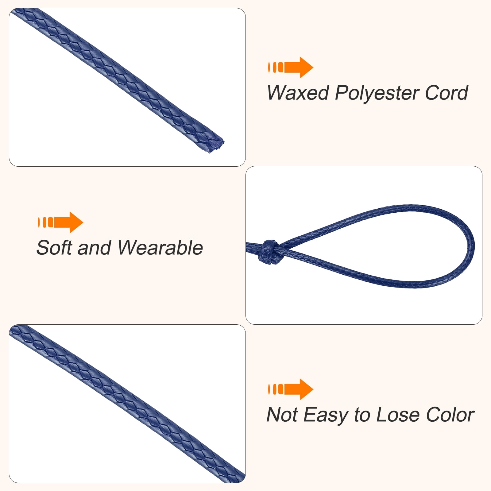 Waxed Cord 3.5mm Waxed Thread 44 Yard Wax String Leather Cord for Bracelet Making, Necklaces, Beading, Jewelry Making and DIY Crafts(Dark Blue)