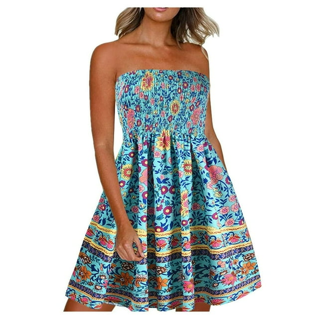 Robe d'Été pour Femme, Haut Tube, Imprimé Bohème, Décontractée, Ample, Fluide, Évasée, Coupe Droite